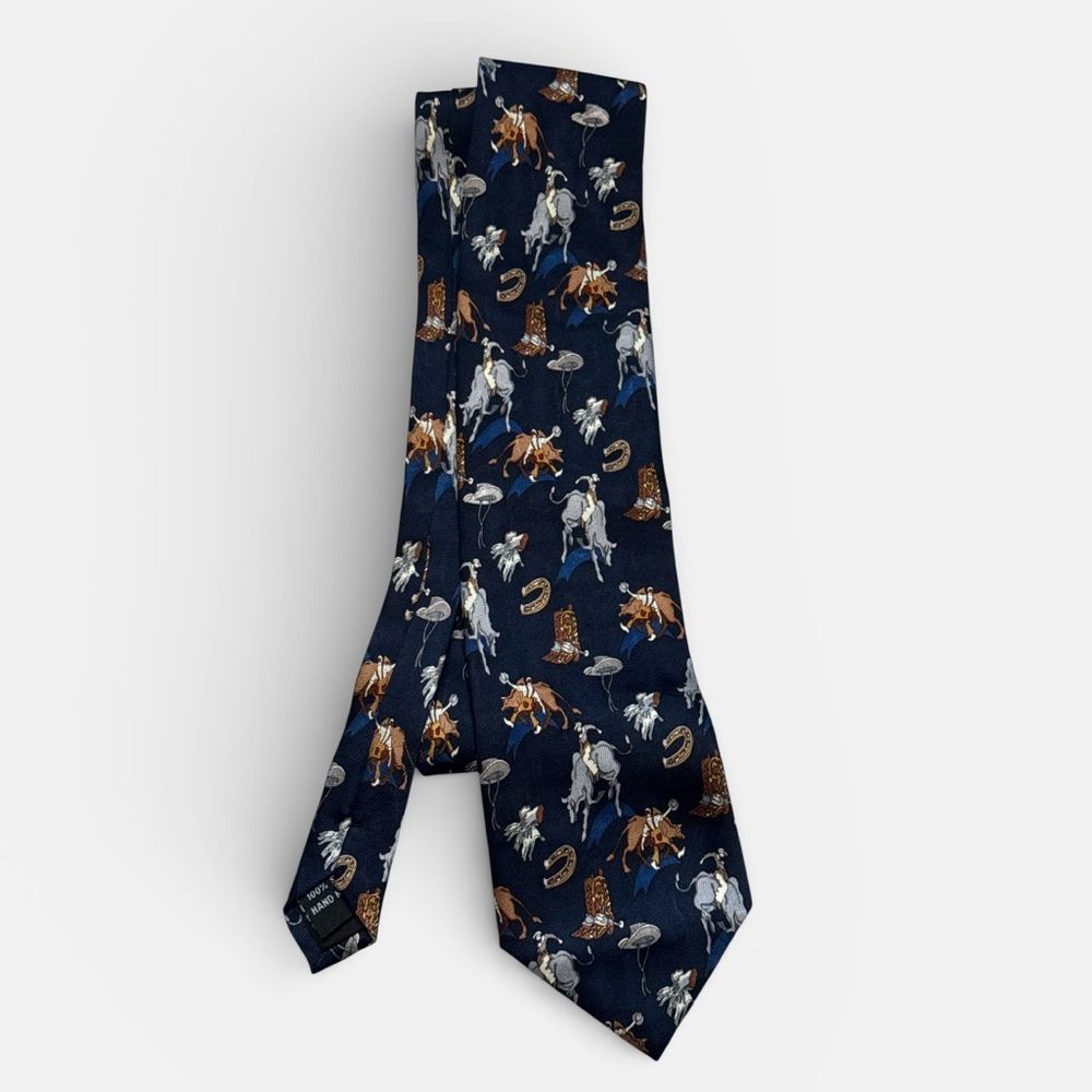 Circle S neckwear by Sidran 100% silk Men's Western Cowboy Print Tie -‎ Navy